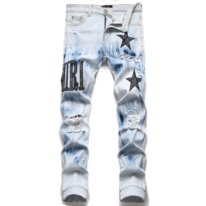 Star Embroidery Ripped Jeans Y2k Men’s Jeans High Street Punk Style Streetwear Pants for Man Slim Stretch Pencil Pantalones Ropa 1