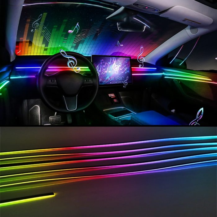 18 In 1 Full Color Streamer Car Ambient Lights RGB 64 Color Universal LED Interior Hidden Acrylic Strip Symphony Atmosphere Lamp 1