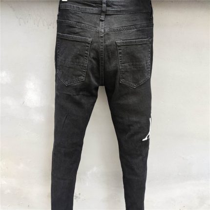 High Street Embroider Letter Jeans Men Fashion Designer Ripped Hole Slim Fit Jeans Trousers Hip Hop Dance Party Black Jeans Men 2