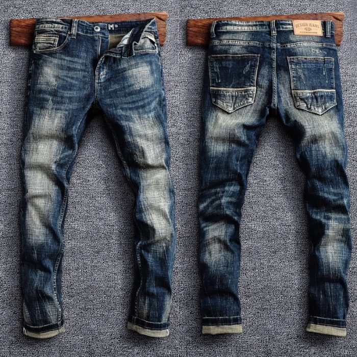 Italian Style Fashion Men Jeans Retro Black Blue Elastic Slim Fit Ripped Jeans Men Trousers Vintage Designer Casual Denim Pants 1