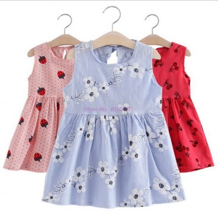 DHL 200pcs Girl Sleeveless Flower Print Cotton and Linen floral Dress Baby Girl Spring Summer party and usual dresses 2