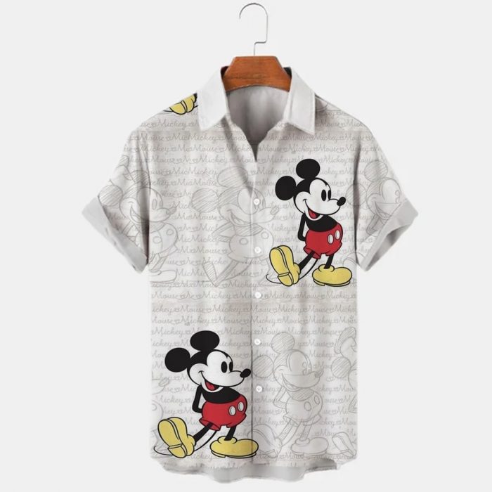 New Men's Lapel Cartoon Anime Mickey Mouse Print Button Short Sleeve Shirt Men's Casual Street Disney Shirt S-5XL Summer 2022 1