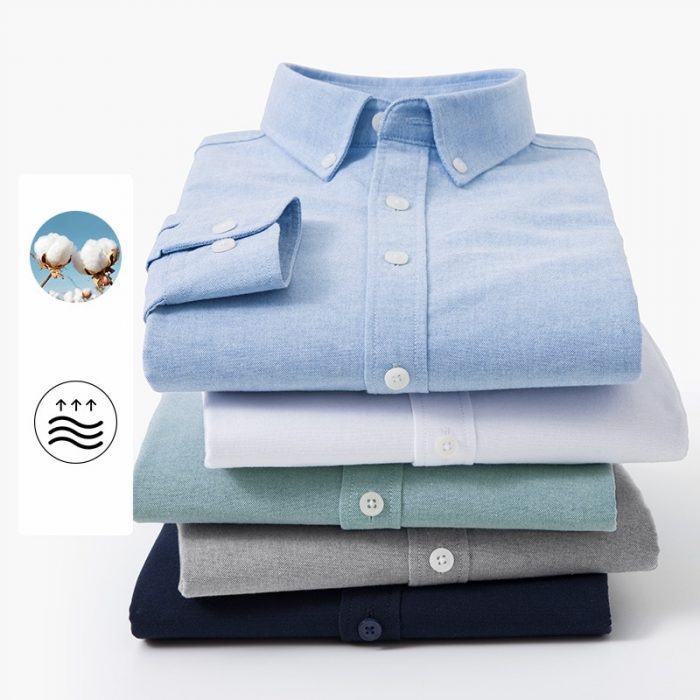 5 Color Men's Oxford Spinning Smart Casual Long Sleeve Shirts 2023 New Arrival Spring Autumn Comfortable Skin Men Dress Shirts 1