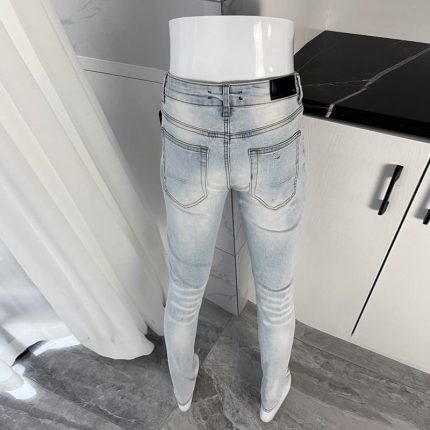 Street Fashion Men Jeans Retro Light Blue Elastic Stretch Skinny Ripped Jeans Men Patched Designer Hip Hop Brand Pants Hombre 2