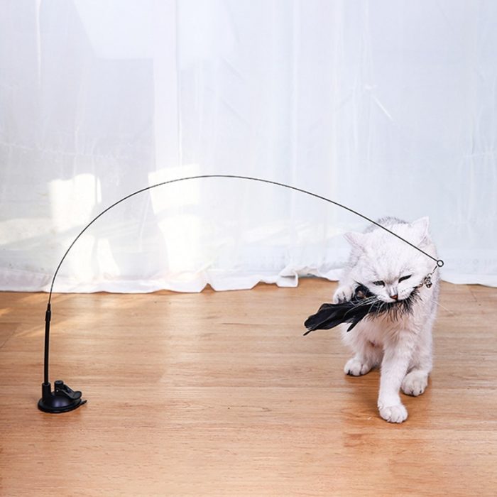 Interactive Cat Toy Handfree Cat Stick Playing Kitten Playing Teaser Wand Toy Suction Cup Bird/Feather Cat Wand Pet Supplies 2