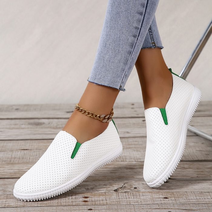 Spring Summer New Women's Flat Shoes White PU Leather Slip On Casual Shoes Woman Comfortable Soft Sole Loafers Shoes for Women 1