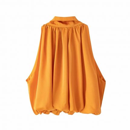 Klacwaya Top Women 2021 Sexy Blouses Orange Crop Ladies Shirts Halter Sleeveless Girl Summer Blusas Clothing Female Chic Tops 1