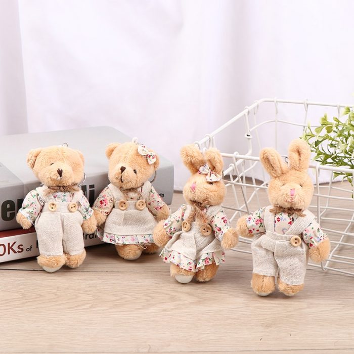 Cute Linen Teddy Bear Keychain Women Couple Country style Rabbit Keychain On Bag Car Trinket Female Wedding Party Toy Girls Gift 1