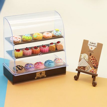 1:12 Scale Dollhouse Miniature Food Bakery Shop Cake Display Counter Bakery Cabinet Model Showcase Mini Snack Cabinet Gift 2