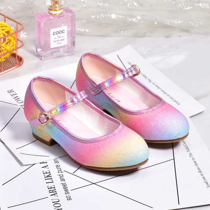 zapatos niña Girl Shoes Leather Shoes 23 Rainbow Color Shoes for Women Sequins High Heels Shoes Colorful Crystal Kid Shoes туфли 1