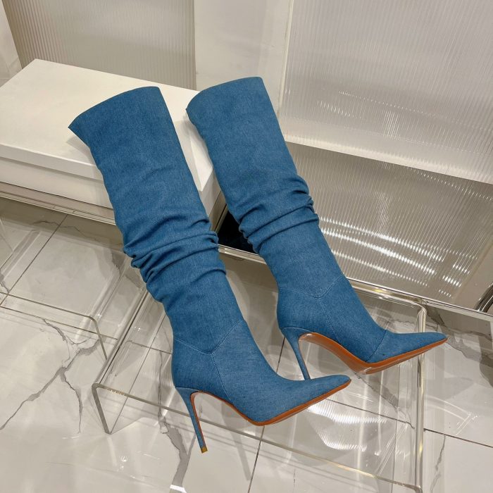 New Shoes For Women Size35-42 Denim Boots Genuine Leather Super High Heels Over The Knee Boots Designer Shoes Zapatillas Mujer 1