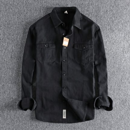 Natural wash to do old vintage cotton woven long-sleeved shirt men's daily all-match trend youth shirt thin coat 2