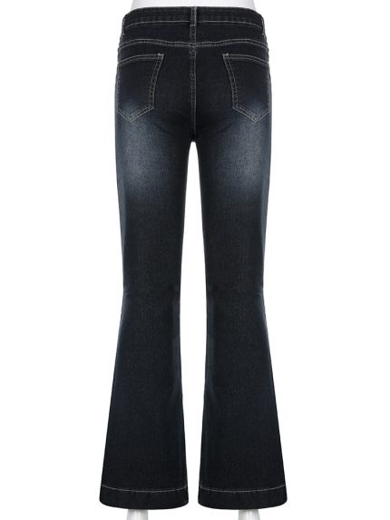 Rapcopter y2k Flare Jeans Vintage Low Waisted Cute Trousers Aesthetic Streetwear Casual Cargo Pants Women Korean Distressed Jean 2