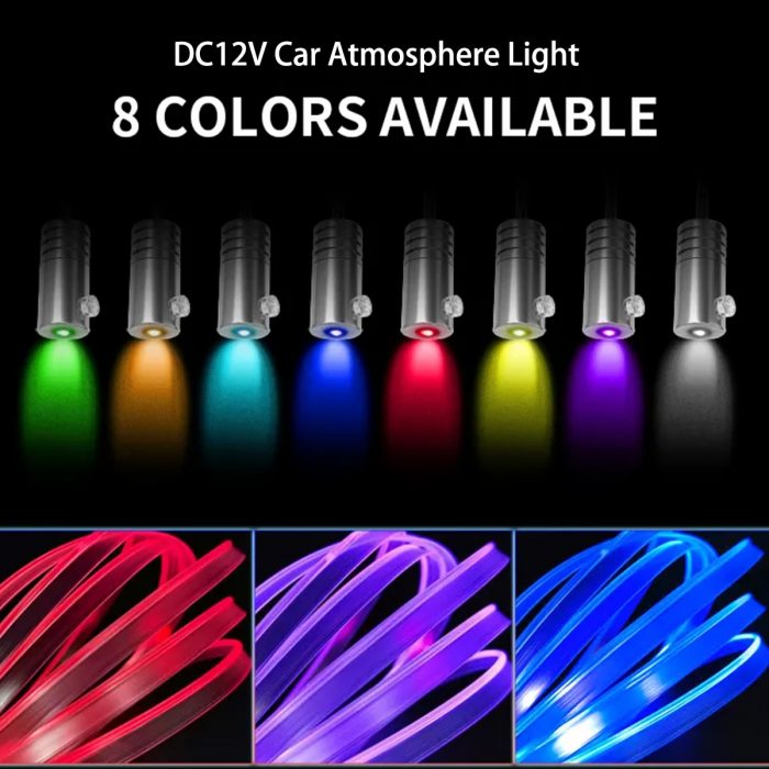 DC12V RGBW Car Ambient Interior Light 3/4/5 in 1 Interior Neon Fiber Optic Strips Lamp DIY Music APP Decorative Atmosphere Light 1