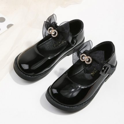 Girl School Shoes Black Children Fashion Leather Shoes Soft Glossy Shallow Classic Toddler Kids Non-slip Flats Shoes Hook & Loop 1