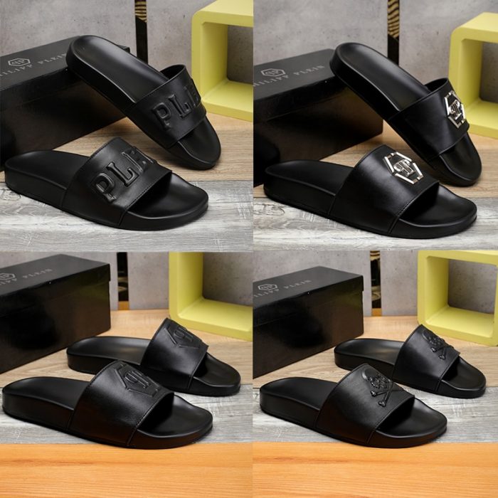 2023 Summer Genuine COW Leather One-word Slippers Men's New Non-slip Fashion Casual Outerwear Beach Slippers Lightweight 1