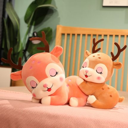Cute Face Soft Sika Deer Plush Toy Stuffed Cartoon Animals Sleeping Elk Deer Lying Pillow Cushion Christmas Gift For Baby Girl 2