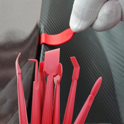 7Pcs Car Wrap Vinyl Scrapers 3D Carbon Fiber Decal Film Micro Squeegee Felt Kit Wrap Vinyl Tools Red Universal Car Accessories 2