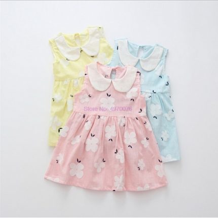 DHL 200pcs Baby Girl Sleeveless Flower Print Cotton and Linen floral Dress Baby Girl Spring Summer Party and Usual dresses 1