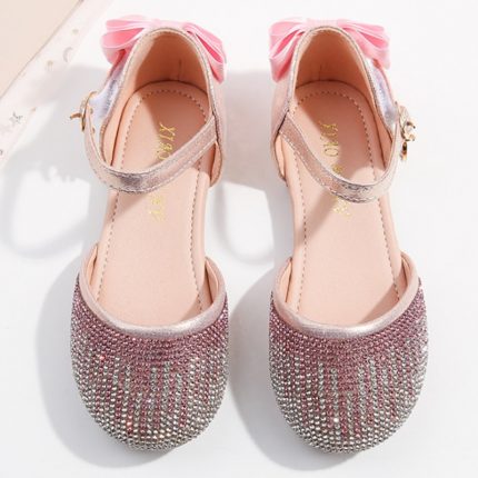 Kid Princess Sandals Glitter Shiny Rhinestone Back Butterfly Knot Girl Student Party Dance Shoes Fashion Children Causal Sandals 1