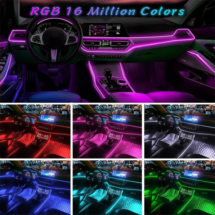 DC12V RGBW Car Ambient Interior Light 3/4/5 in 1 Interior Neon Fiber Optic Strips Lamp DIY Music APP Decorative Atmosphere Light 2