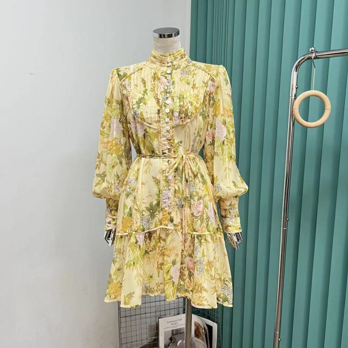 2022 fairy elegant slim temperament belt water-patterned chiffon shell buckle dress 1