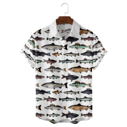 Small sea fish 3D printing men's beach style shirt full of fish Hawaiian casual sea fish pattern men's and women's short shirts 2