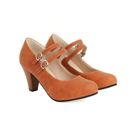 New Women's Shoes High Heel Buckle Strap Thick Heel Shoes Mary Jane Round Head High Heel Shallow Mouth Women's Shoes 34-46 2