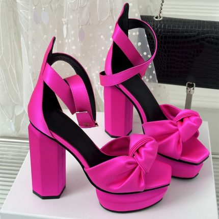 New Shoes For Women Size35-42 Silk Genuine Leather Sandals Super High Heels Butterfly Knot Pumps Designer Shoes Zapatillas Mujer 2