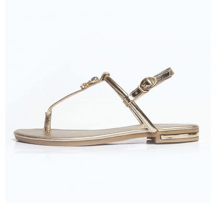 FOREADA Women Shoes Summer Sandals Genuine Leather Crystal Flat Shoes Buckle Open Toe T-Strap Sandals Ladies Gold Plus Size 3-12 2