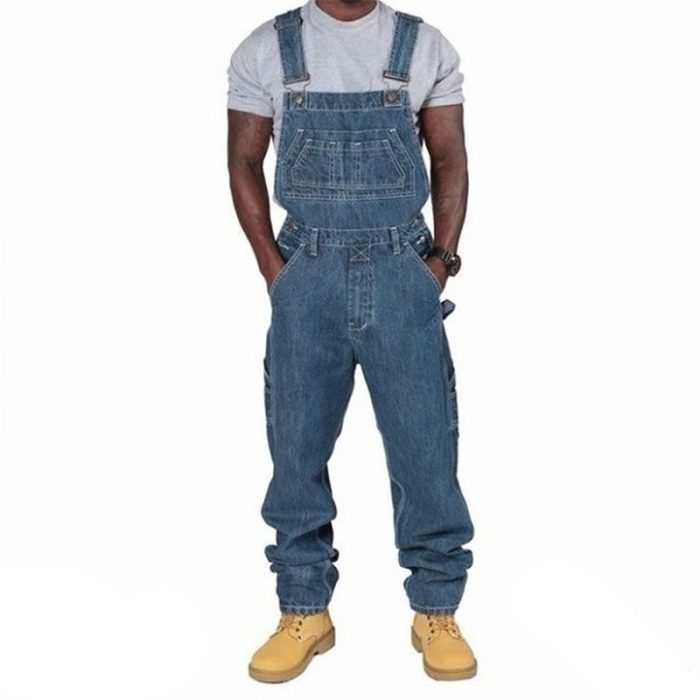 Fashion Men Jeans 2021 New Suspenders Casual Multi-pocket Jeans Loose Pants Men Clothing Plus Size Overalls Trend Denim Pants 1