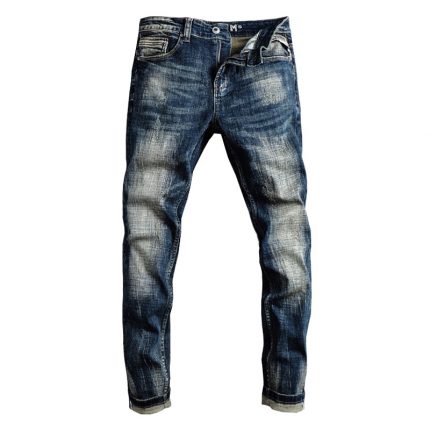 Italian Style Fashion Men Jeans Retro Black Blue Elastic Slim Fit Ripped Jeans Men Trousers Vintage Designer Casual Denim Pants 2