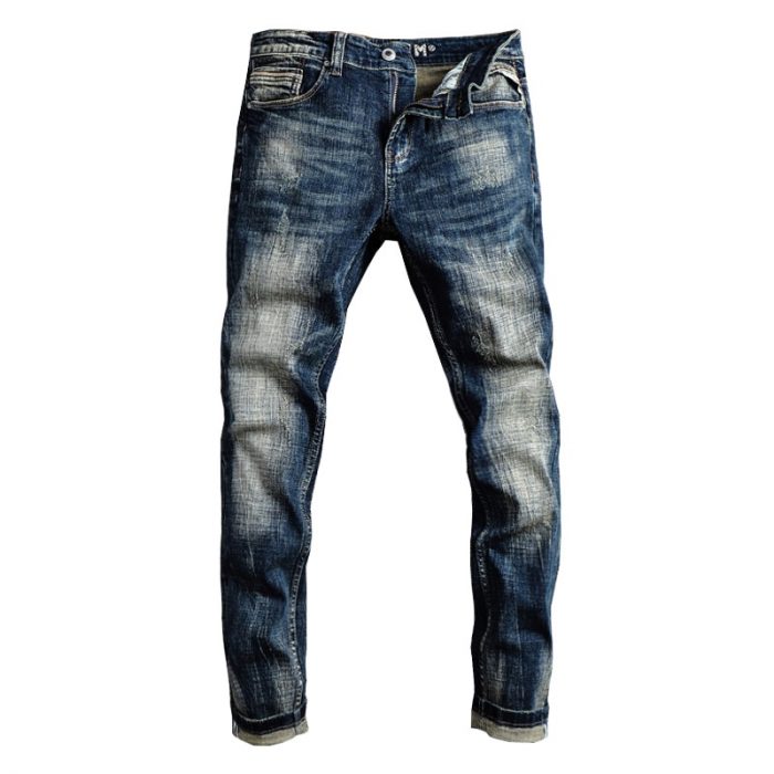 Italian Style Fashion Men Jeans Retro Black Blue Elastic Slim Fit Ripped Jeans Men Trousers Vintage Designer Casual Denim Pants 2