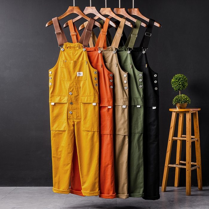 2023 Summer Men Bib Pants Solid Color Casual Jumpsuits Women Streetwear Joggers Multi Pockets Fashion Suspenders Cargo Overalls 1