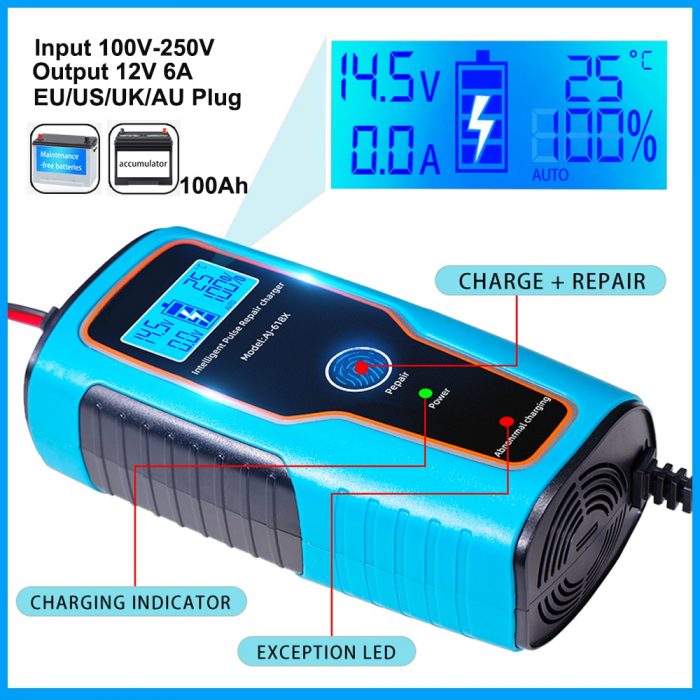 Automatic Car Battery Charger Pulse Repair 12V 6A Output For 100Ah Lead Acid Batteries Or Maintenance-free Battery Fast Charging 1