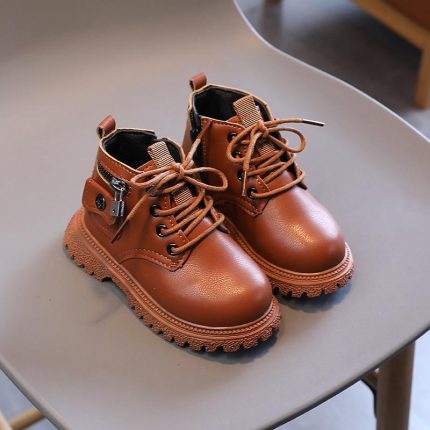 Kids British Style Boots New Spring Autumn Children's Soft Non-slip Rubber Outsole Solid Ankle Boots Boys Girls Fashion Shoes 2