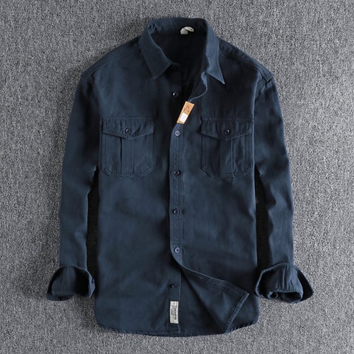 Natural wash to do old vintage cotton woven long-sleeved shirt men's daily all-match trend youth shirt thin coat 1