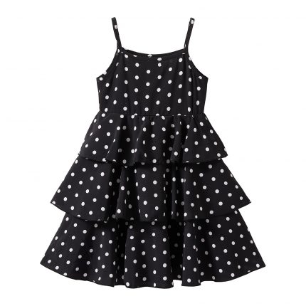 Mudkingdom Big Girls Spaghetti Strap Dress Summer Polka Dots Tiered Cami Dresses for Girl Clothes Fashion Casual Kids Clothing 2