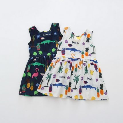 DHL 200pcs Baby Girl Sleeveless Flower Print Cotton and Linen floral Dress Baby Girl Spring Summer Party and Usual dresses 2
