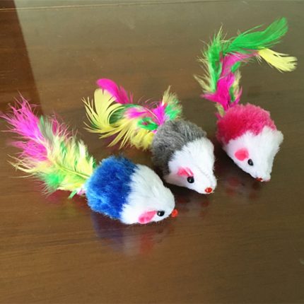 Cute Mini Soft Fleece False Mouse Cat Toys Colorful Feather Funny Playing Training Toys For Cats Kitten Puppy Pet Supplies 3