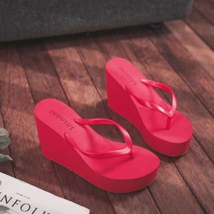 Ladies Summer Shoes Ladies 2022 Wedge Rubber Flip-Flops High Heel Mules Candy Color Platform Women Beach Slippers White 39 2