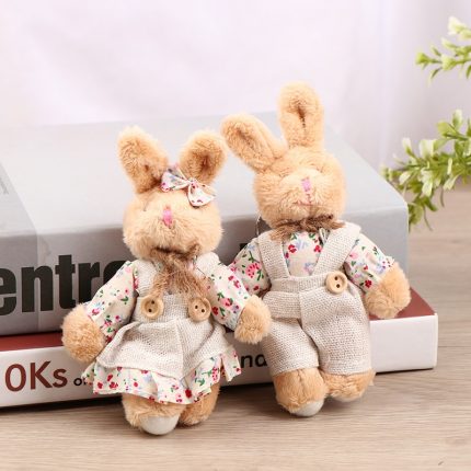 Cute Linen Teddy Bear Keychain Women Couple Country style Rabbit Keychain On Bag Car Trinket Female Wedding Party Toy Girls Gift 2