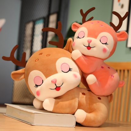 Cute Face Soft Sika Deer Plush Toy Stuffed Cartoon Animals Sleeping Elk Deer Lying Pillow Cushion Christmas Gift For Baby Girl 1