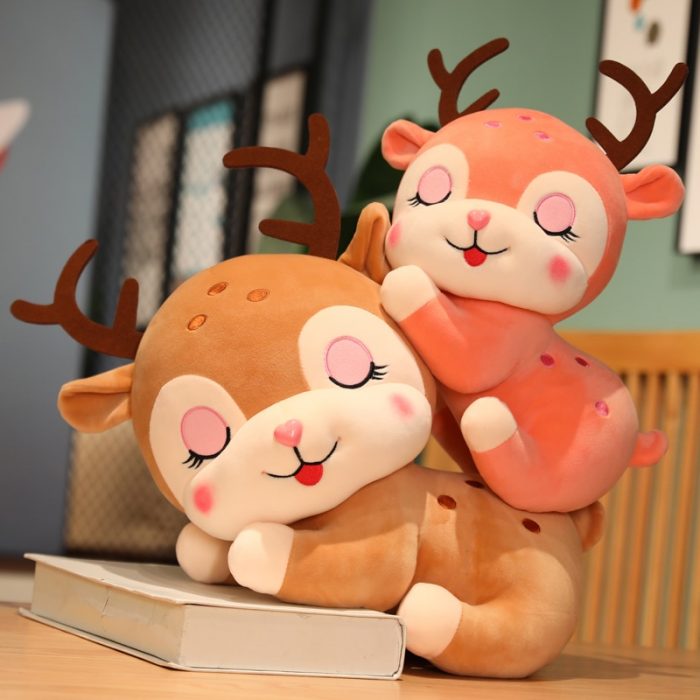 Cute Face Soft Sika Deer Plush Toy Stuffed Cartoon Animals Sleeping Elk Deer Lying Pillow Cushion Christmas Gift For Baby Girl 1