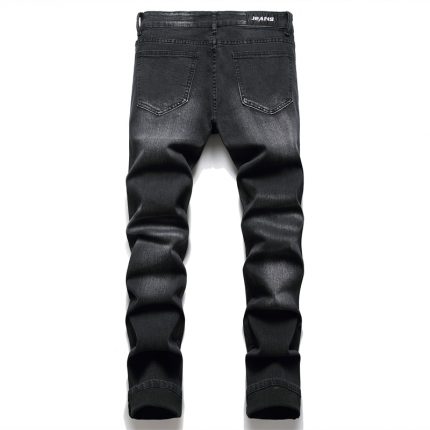 Men Paisley Bandana Print Patch Jeans Streetwear Patchwork Holes Ripped Stretch Denim Pants Slim Straight Biker Trousers 2