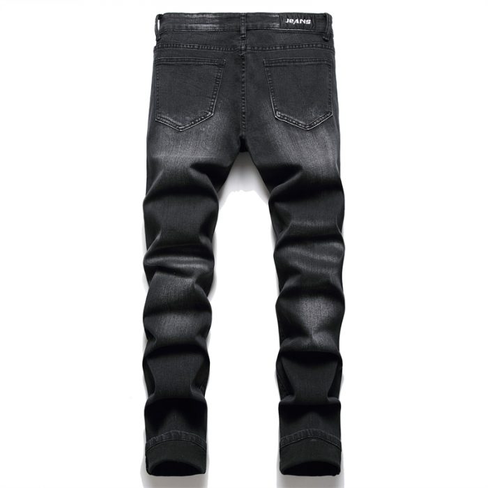 Men Paisley Bandana Print Patch Jeans Streetwear Patchwork Holes Ripped Stretch Denim Pants Slim Straight Biker Trousers 2