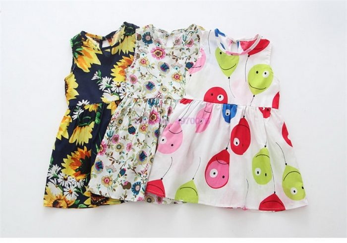 DHL 200pcs Girl Sleeveless Flower Print Cotton and Linen floral Dress Baby Girl Spring Summer party and usual dresses 1