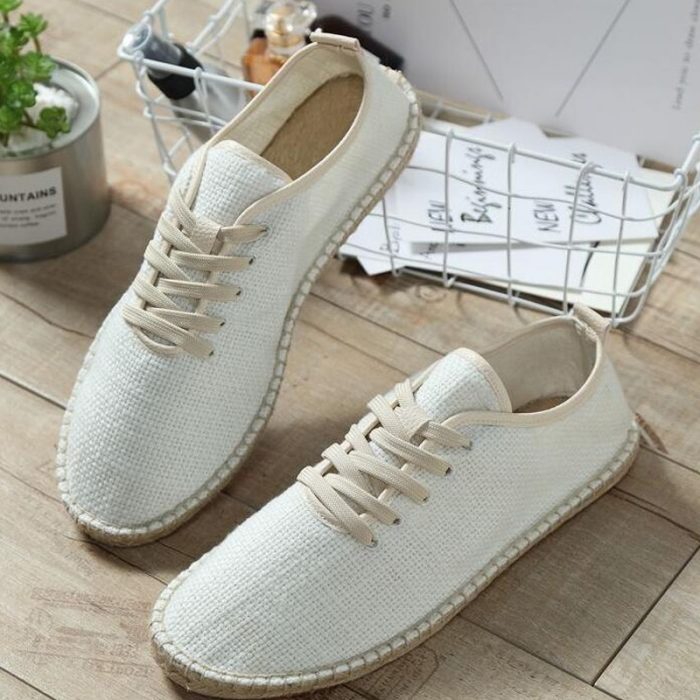 2020 Men Canvas Shoes Breathable Men's Loafers Slip On Solid Black White Hemp Wrap Mens Shoes Espadrilles Fisherman Breathable 1