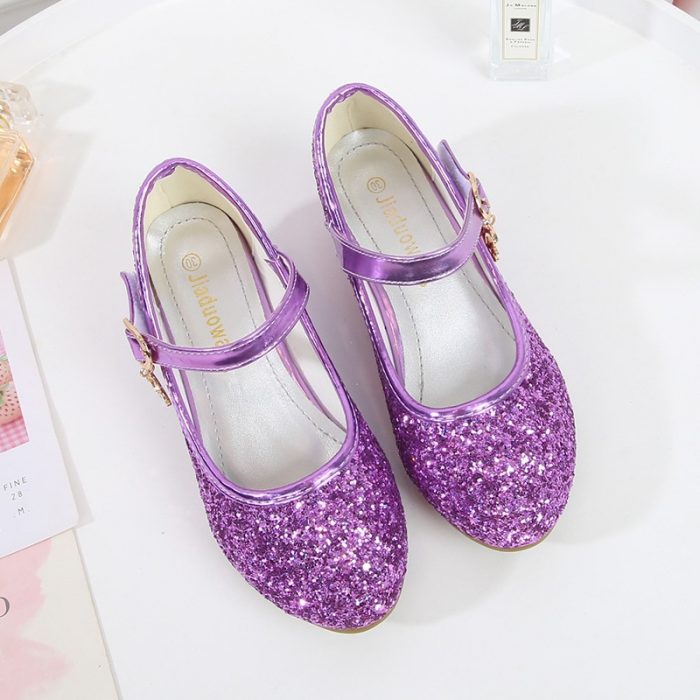 ULKNN Girls Purple High Heels For Kids Princess RED Leather Shoe Footwear Children's Party Wedding Shoes Round Toe 1-3CM 1