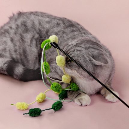 Cat Tassel Toy Plush Balls Cat Teaser Wand Cat Interactive Toys Funny Bell Ribbon PoleTeaser Wand Pet Cat Supplies Cat Accessory 2